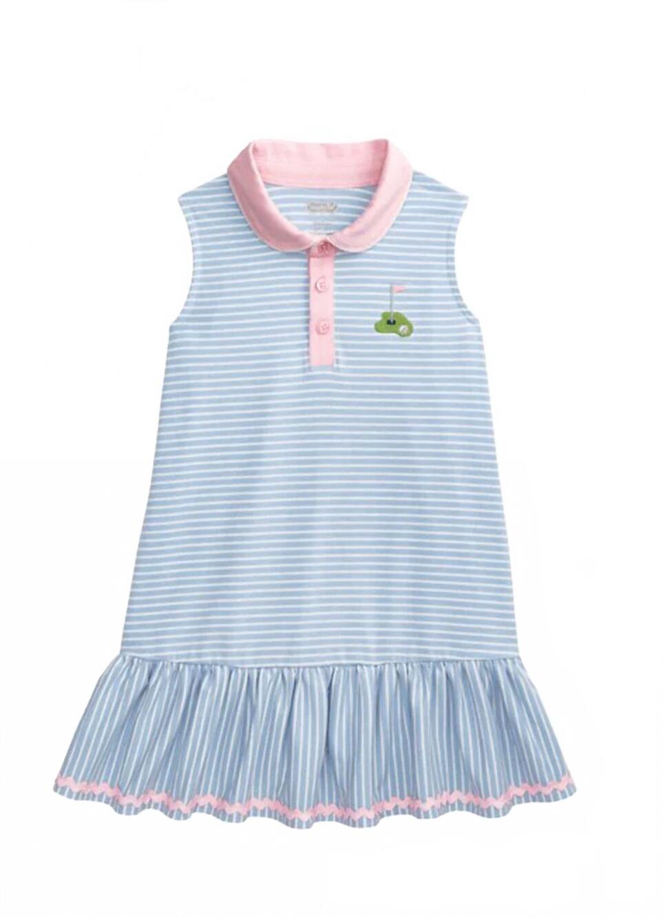 NEW MUDPIE girl's collared knit golf dress in blue/pink